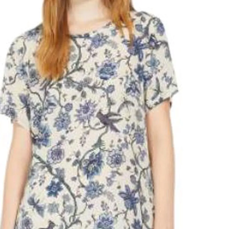 WEEKEND MaxMara Revere Collection Printed Silk T Shirt Dress Short Sleeved Dress Women's Light Blue-5