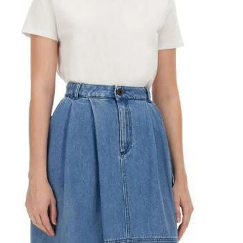 Alysi Slit Detailed Pleated Denim Skirt-4