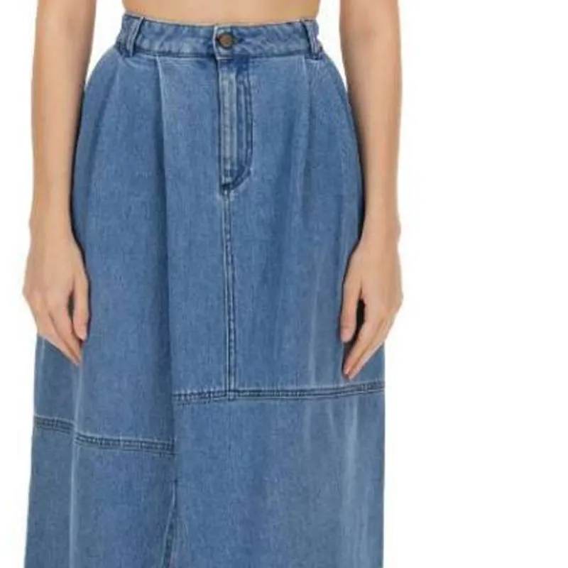 Alysi Slit Detailed Pleated Denim Skirt-5