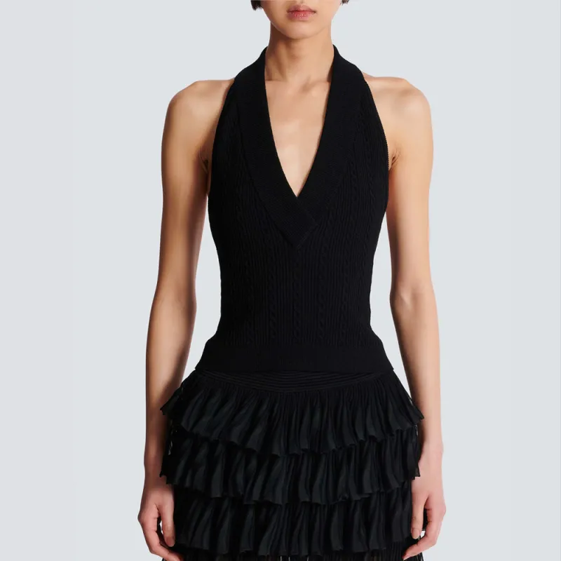 BALMAIN Cable knit Halterneck Top-1