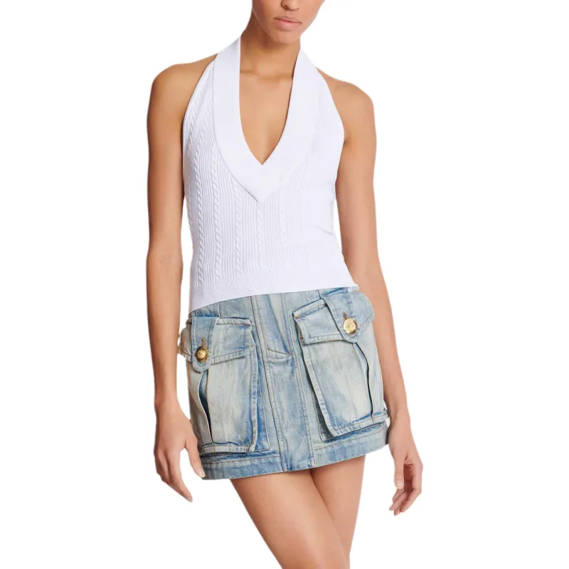 BALMAIN Cable knit Halterneck Top-2