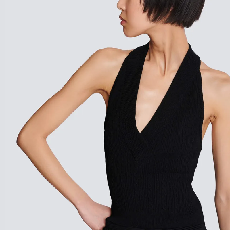 BALMAIN Cable knit Halterneck Top-7
