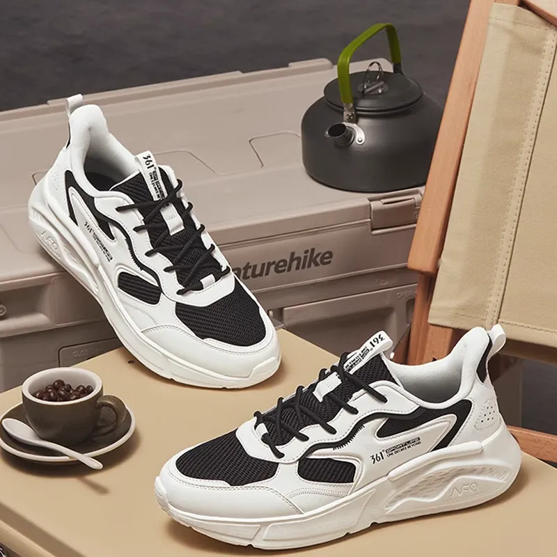 361° Anti Slip And Wear Resistant Breathable Low Top Casual Shoes Men's White Black-3