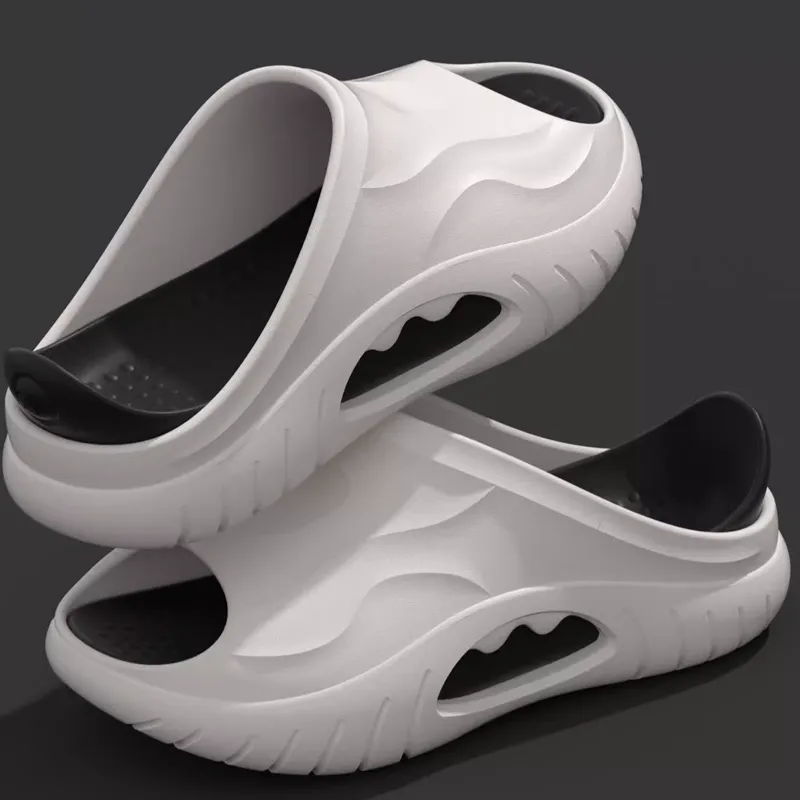 RUN MANNER Quiet Slip Resistant Odor Resistant Abrasion Resistant Slide Slippers Men's White-2