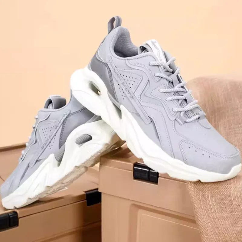 QIAODAN Cushioned Slip Resistant Low Top Running Shoes Men's Gray-3