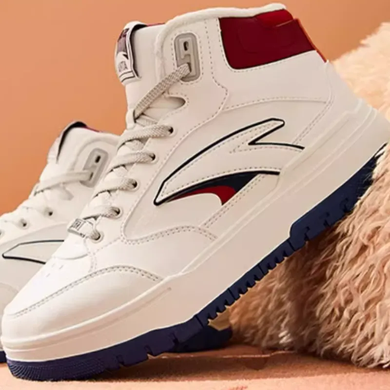 Anta 982 Warm And Wear Resistant High Top Skateboard Shoes Women's White Blue Red-1