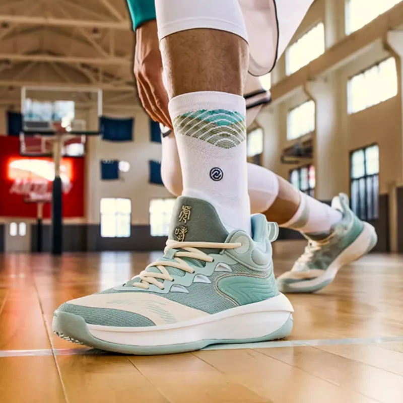Anta Tiger Roar Cushioning Anti Slip And Wear Resistant Coverage Mid Top Performance Basketball Shoes Men's Jin Green-1