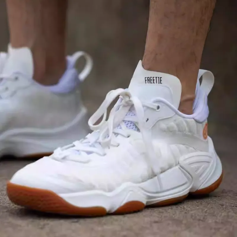 Sneaks & Feet x FREE TIE Cow Hoof 1.1 Abrasion Resistant Breathable Low Top Basketball Shoes Men's White-2