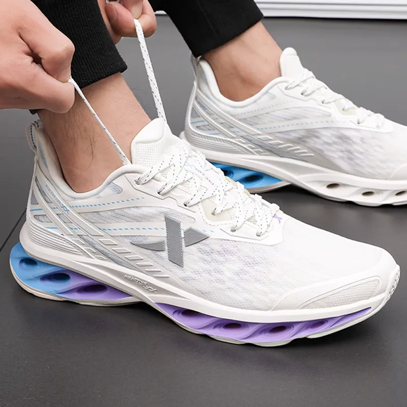 XTEP Cushioning Anti-Slip And Wear-Resistant Rebound Low-Top Running Shoes Men's White Blue Purple-2