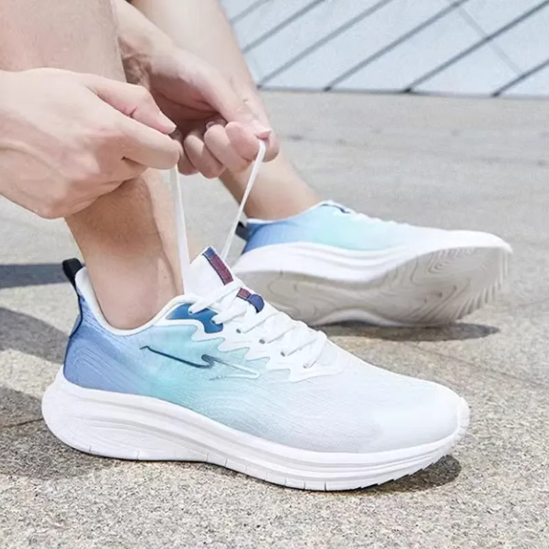 Erke Shock Absorbing, Non Slip, Wear Resistant, Breathable And Lightweight Low Top Running Shoes Men's White Blue-4