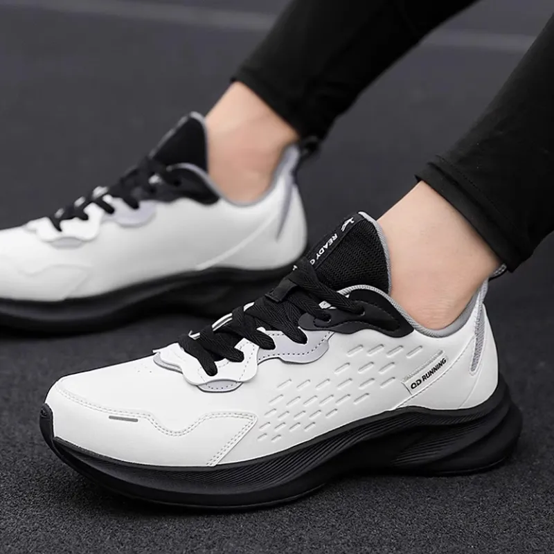QIAODAN Cushioning Wear-Resistant Low-Top Running Shoes Men's White Black-1