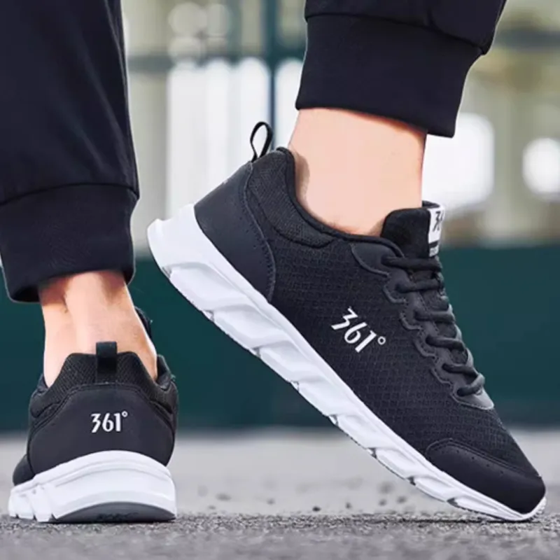 361° Anti Slip Wear Resistant Low Top Running Shoes Men's Black White-2