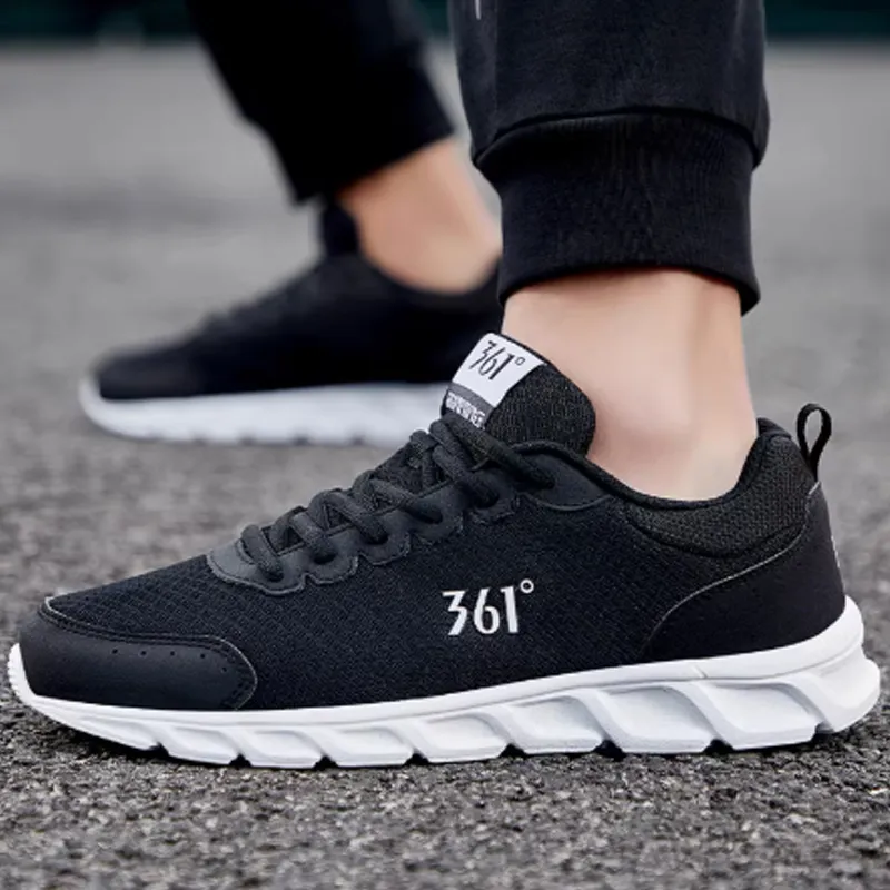 361° Anti Slip Wear Resistant Low Top Running Shoes Men's Black White-1