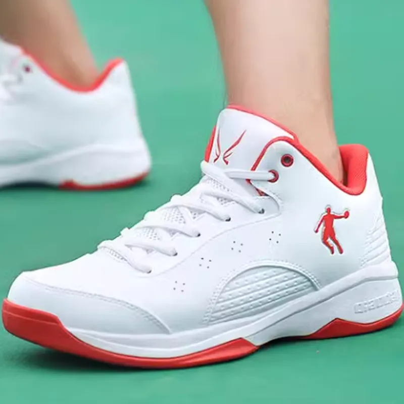 QIAODAN Durable Breathable Low Top Basketball Shoes Men's White-1