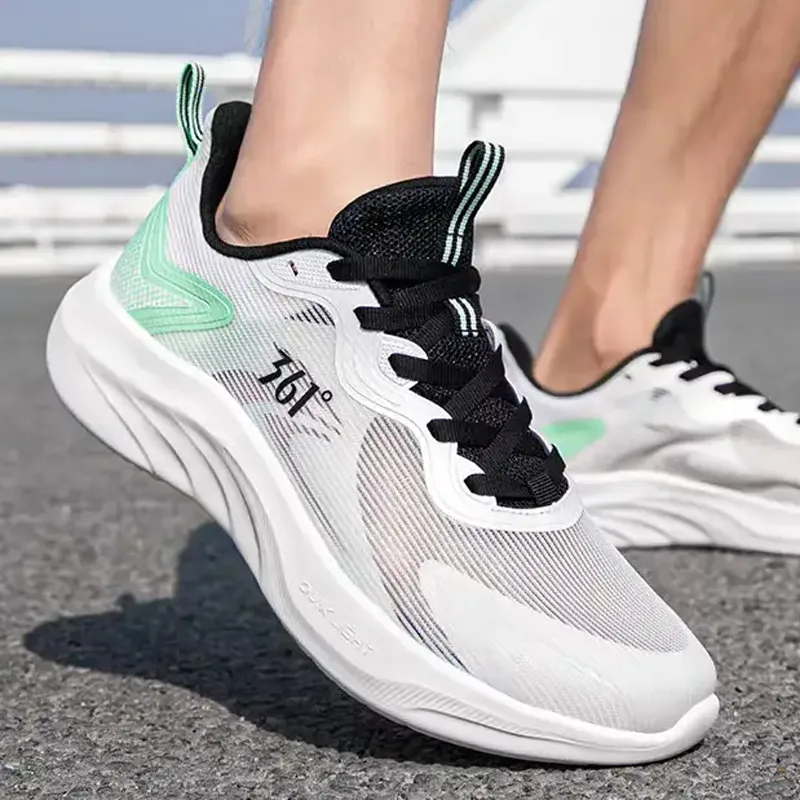 361° Durable Breathable Low-Top Sprint Running Shoes Men's White Green-3