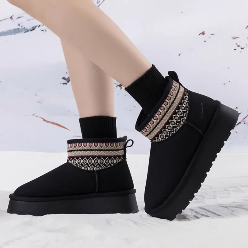 Warrior Warm Height Increasing Wear-Resistant Short Snow Boots Women's Black-3