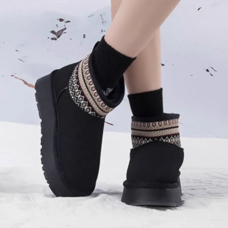 Warrior Warm Height Increasing Wear-Resistant Short Snow Boots Women's Black-4
