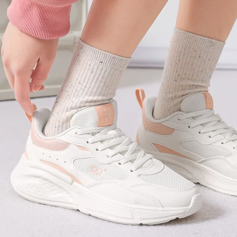 361° Cushioning Coverage Lightweight Low-Top Sprint Running Shoes Women's White Pink-3