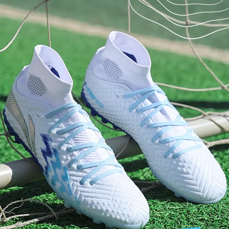 LiNing TF Rubber Broken Studs Soft Ground Cushioning, Wear Resistant Soccer Shoes Men's White Blue-2