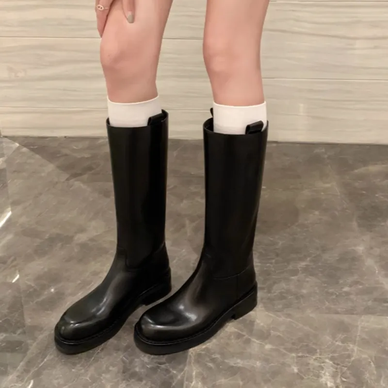 CHRISTINE SHEII Siu Siu Knee-High Boots Work Boots 4cm Women's Black Economy Version Leather Lining-2
