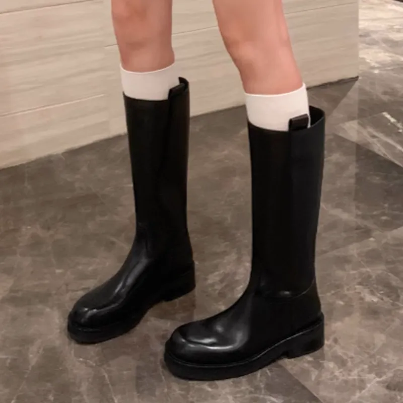 CHRISTINE SHEII Siu Siu Knee-High Boots Work Boots 4cm Women's Black Economy Version Leather Lining-3