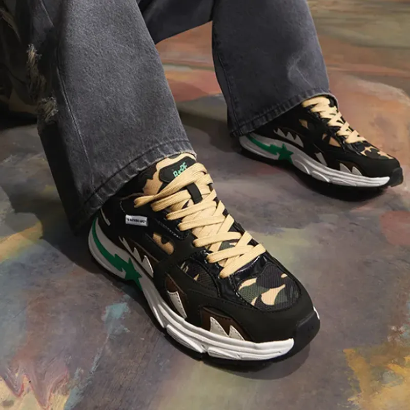 A BATHING APE SHARK STA Low Top Casual Shoes Women's Black Brown Green-2