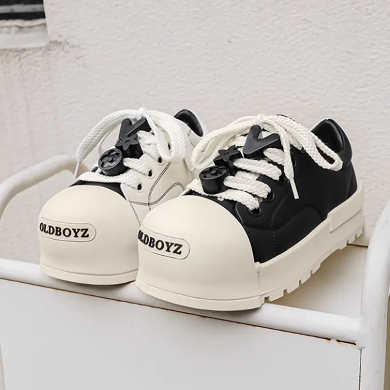 MUPPLE Low Top Casual Shoes Unisex Black White-3