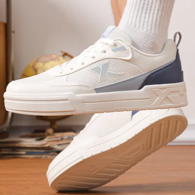 XTEP Slip Resistant Cushioning Lightweight Low Top Skateboard Shoes Men's White Blue-3