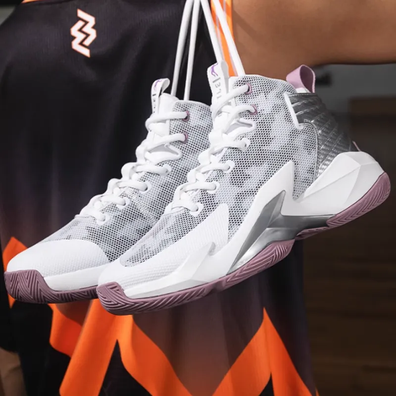 QIAODAN Broken Shadow 2.0 Cushioning High Top Basketball Shoes Men's White Purple-2