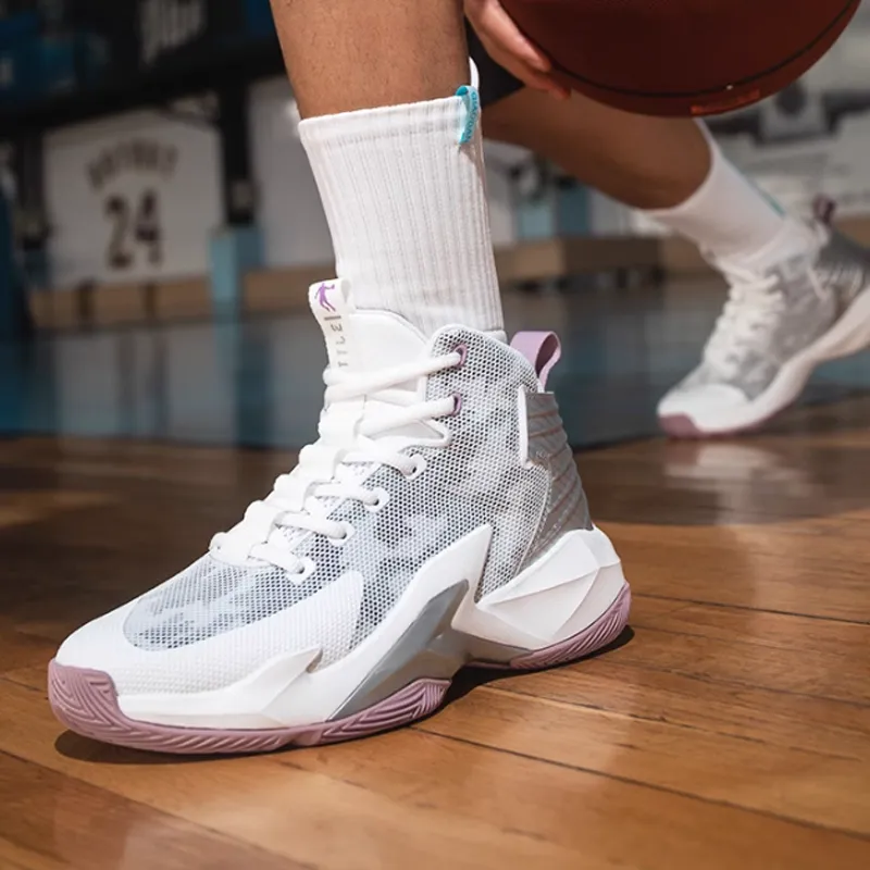 QIAODAN Broken Shadow 2.0 Cushioning High Top Basketball Shoes Men's White Purple-3
