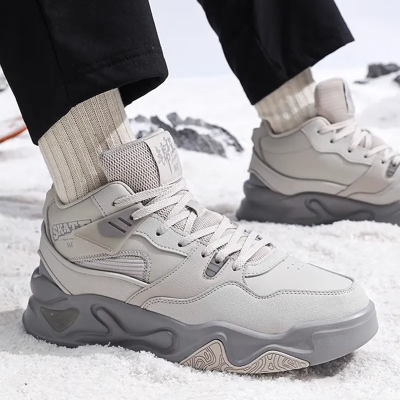 361° Anti-Slip And Wear-Resistant Warm Mid-Top Casual Shoes Men's Gray-3