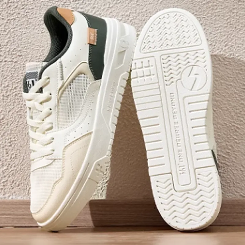 361° Anti Slip And Wear Resistant Breathable Low Top Skateboard Shoes Men's White green Rice-3