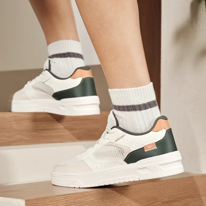 361° Anti Slip And Wear Resistant Breathable Low Top Skateboard Shoes Men's White green Rice-1