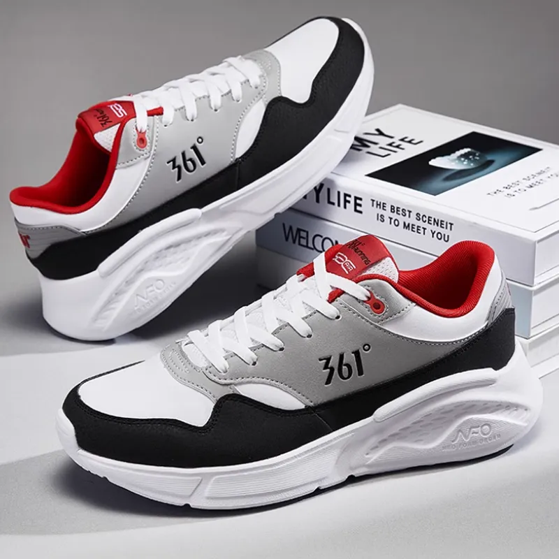 361° Wear resistant And Lightweight Low Top Running Shoes Men's White Gray Red-1