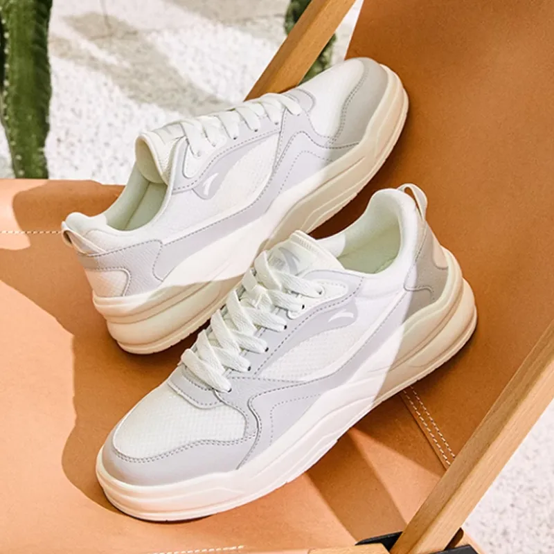 Anta Rubber Bullet Abrasion Resistant Height Increasing Low Top Skateboard Shoes Men's White Gray-3