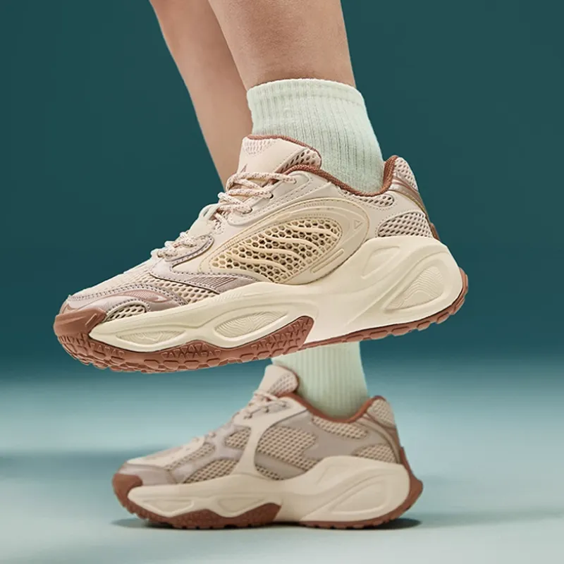 PEAK Anti-Slip And Wear-Resistant Breathable Low-Top Chunky Sneakers Unisex Light Khaki-3