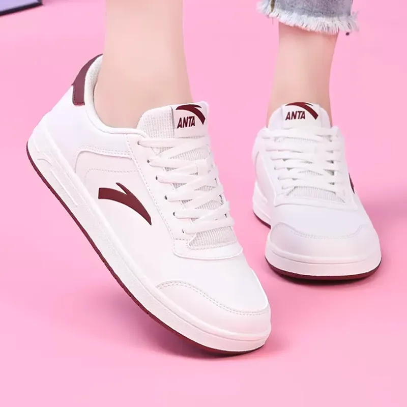 Anta Waterproof Abrasion Resistant Lightweight Low Top Skateboard Shoes Women's White Red-2
