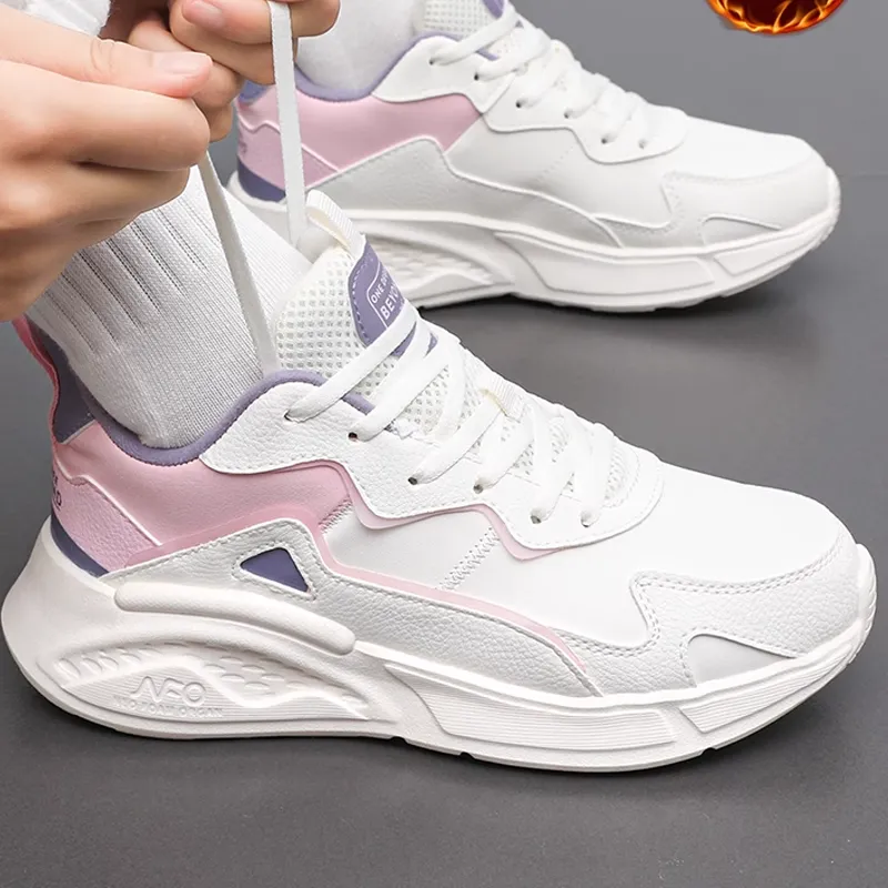 361° Slip Resistant Thermal Low Top Casual Shoes Women's White Pink Purple-3