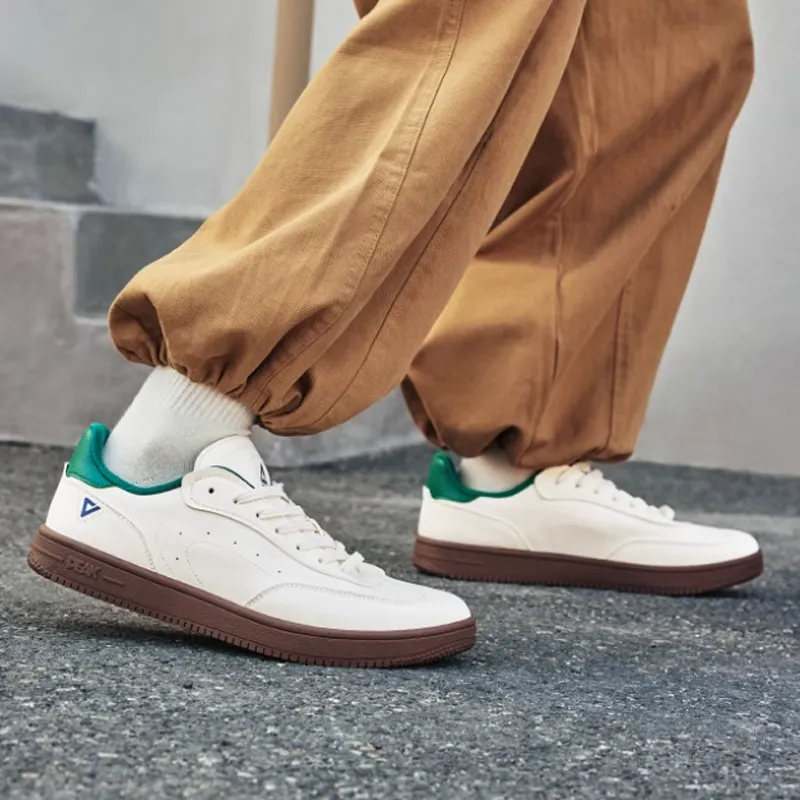 PEAK Classic Heritage Anti Slip Wear Resistant Low Top Skateboard Shoes Men's White Green-1