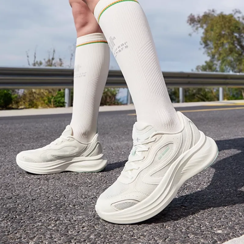 QIAODAN Non slip Wear resistant Impact resistant Low Top Casual Running Shoes Women's White Green-1
