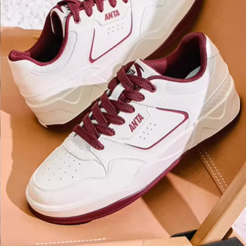 Anta C37 Series Slip Resistant Waterproof Low Top Skateboard Shoes Men's White Red-2