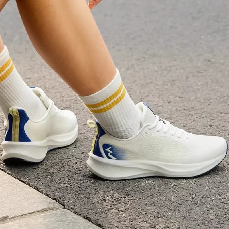 361° Wing Gundam 5.0 Slip Resistant Breathable Rebound Low Top Sprint Running Shoes Women's White Blue-4
