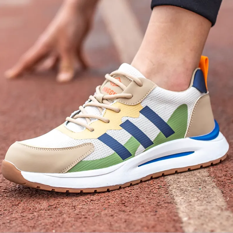 DINGGU Slip Resistant, Abrasion Resistant, Breathable Mid Top Casual Shoes Men's Gray Beige Green-2