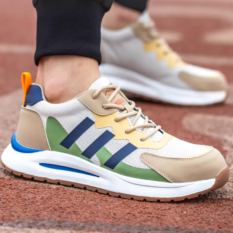 DINGGU Slip Resistant, Abrasion Resistant, Breathable Mid Top Casual Shoes Men's Gray Beige Green-3