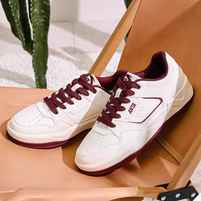 Anta C37 Series Slip Resistant Waterproof Low Top Skateboard Shoes Men's White Red-3