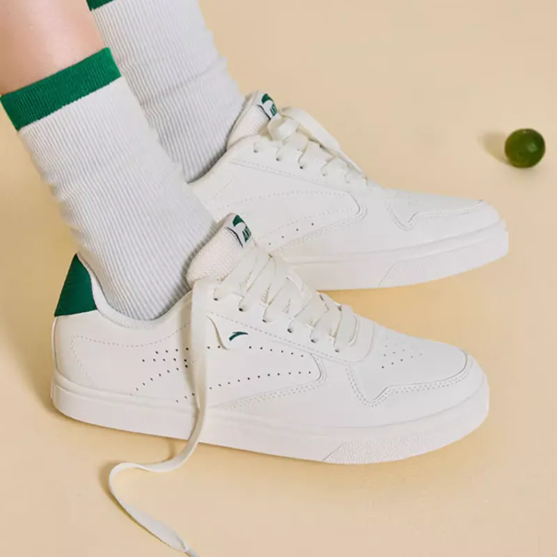 Anta Basic Anti Slip Wear Resistant Low Top Skateboard Shoes Women's White Green-2