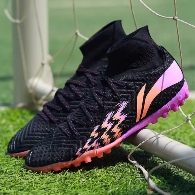 LiNing TF Rubber Broken Studs Soft Ground Cushioning, Wear Resistant Soccer Shoes Men's Standard Black-1