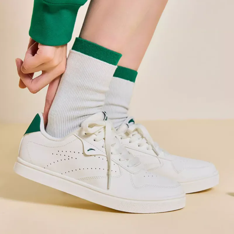 Anta Basic Anti Slip Wear Resistant Low Top Skateboard Shoes Women's White Green-3