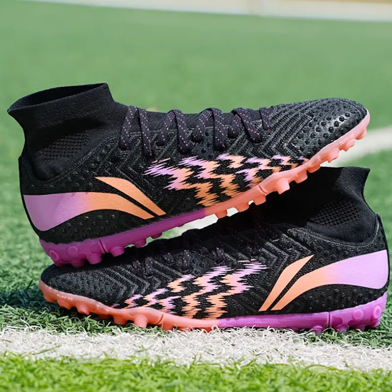 LiNing TF Rubber Broken Studs Soft Ground Cushioning, Wear Resistant Soccer Shoes Men's Standard Black-2