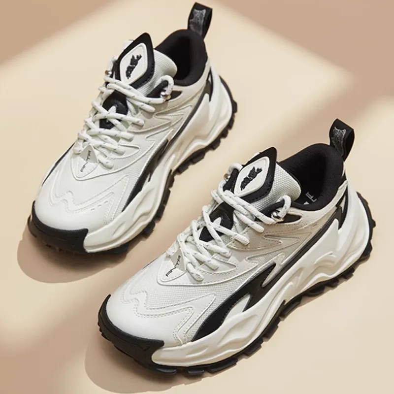 Anta Hot Cushioning, Slip Resistant, And Abrasion Resistant Low Top Chunky Sneakers Women's Black White-1